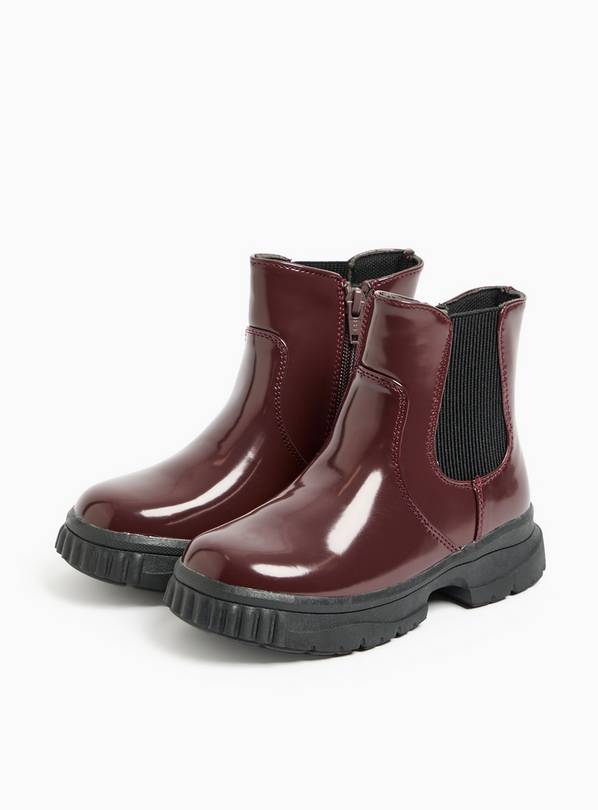 Burgundy Long Line Patent Chelsea Boots 13 Infant